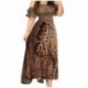 Fashion Womens Dress Leopard Print Strapless Short Sleeve Beach Casual Long Dress Summer Ladies Sexy Party Dress high quality