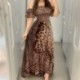 Fashion Womens Dress Leopard Print Strapless Short Sleeve Beach Casual Long Dress Summer Ladies Sexy Party Dress high quality