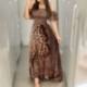 Fashion Womens Dress Leopard Print Strapless Short Sleeve Beach Casual Long Dress Summer Ladies Sexy Party Dress high quality