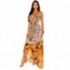 Yg brand women's 2021 summer new sexy open back large V-neck sling retro printed Bohemian long dress