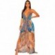 Yg brand women's 2021 summer new sexy open back large V-neck sling retro printed Bohemian long dress