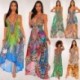 Yg brand women's 2021 summer new sexy open back large V-neck sling retro printed Bohemian long dress