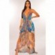 Yg brand women's 2021 summer new sexy open back large V-neck sling retro printed Bohemian long dress